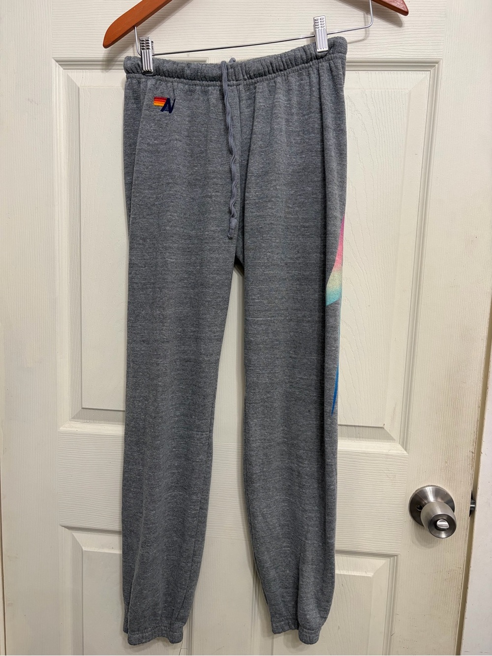 Aviator Nation Gray Sweatpants with Rainbow Side Detail